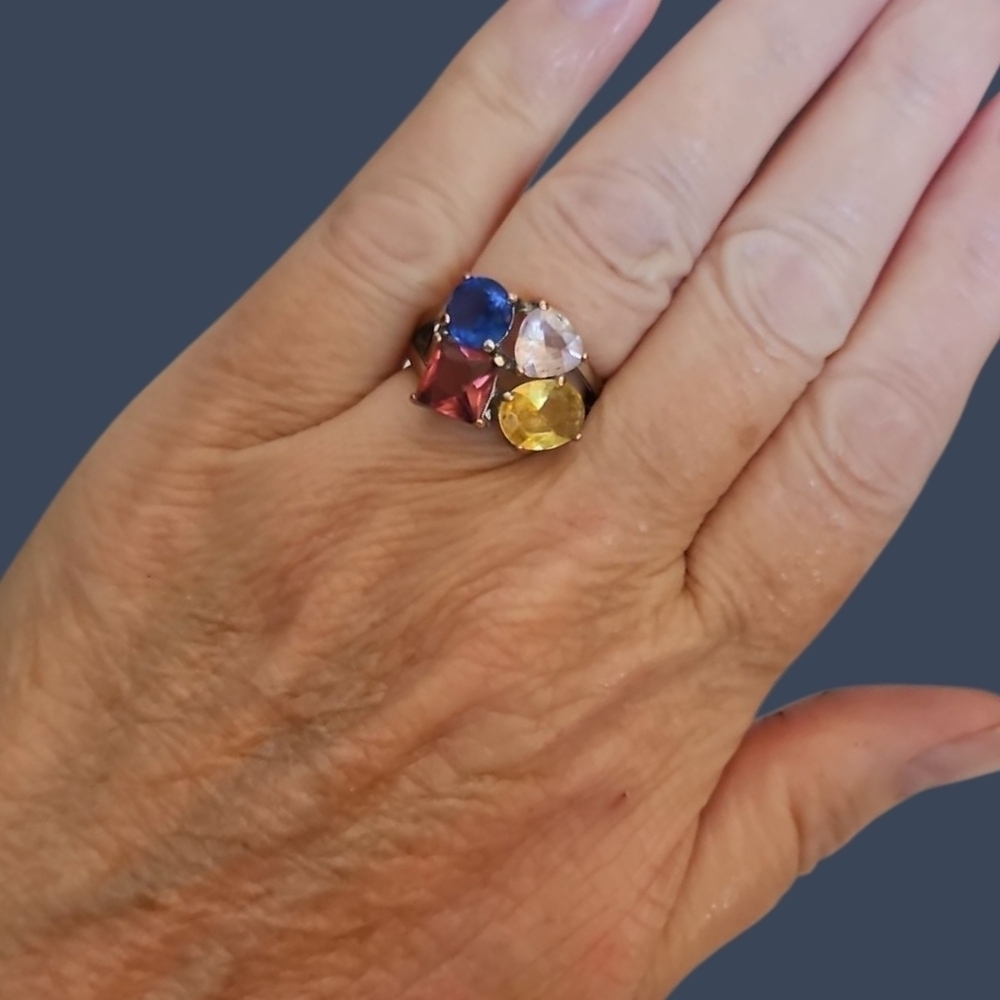 Vintage Multicolor Glass Gemstone Cluster Ring